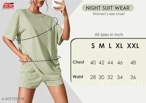 Loose fit cotton blend nightsuit for women, printed net design