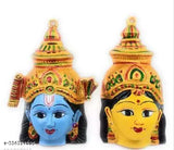 Metal Laxmi Narayan Face idol, 7.5 inch high Indian god sculpture
