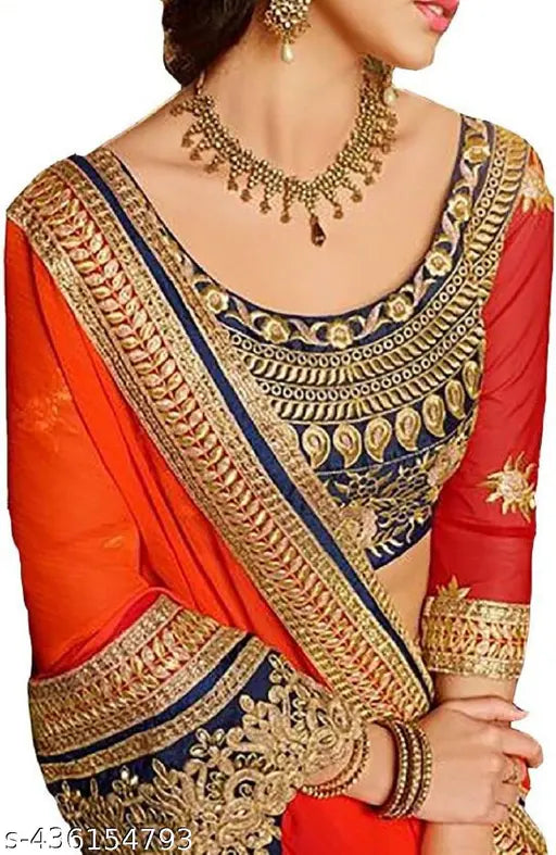 Beautiful and elegant gold-colored Georgette saree with intricate embroidery
