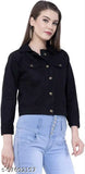 Black Solid Denim Full Sleeve Women's Jacket with 2 Pockets - Saman Fashion Wear, perfect for casual days