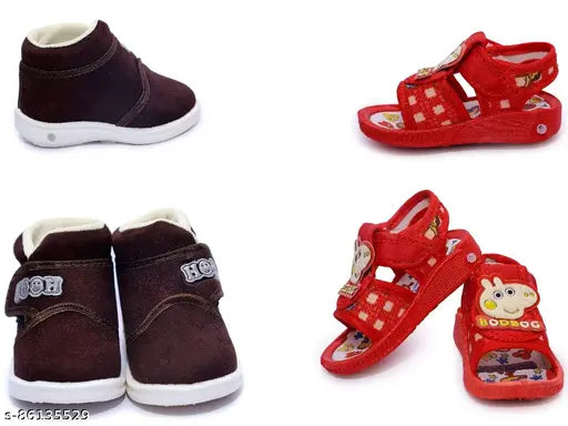 Brown shoes with whistle feature and red sandals with ChuChu design