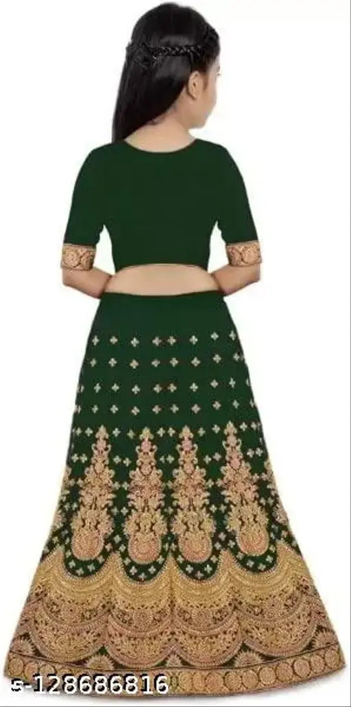 Embroidered satin lehenga choli set with net dupatta, fancy girls partywear for kids aged 3-7 years, India origin