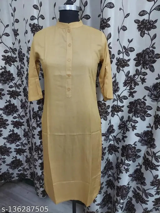 Rayon button show kurti, single solid color three-quarter sleeve, women's fashion, Indian made