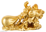 Polyclain golden Laughing Buddha Drag The Money Potli (10cmx4cmx8cm), Indian automobile showpiece for wealth and good luck