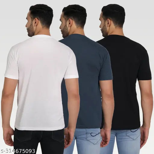 Zeffit Men's Typography Round White Tshirts Pack 3