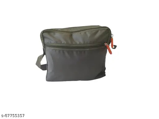 Gray mesh sling bag with multiple compartments
