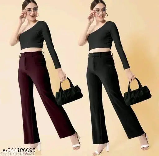 Black, high-waisted, wide-leg trouser set