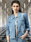Denim jacket for women and girls, solid color, long sleeves, available in S, M, L, XL (India)