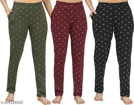 Three-piece womens printed lounge pants