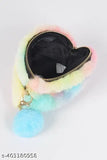 A multicolored round crossover fashion bag with a large pink heart and zip closure