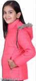 Pink jacket with a zipper, black fur trim