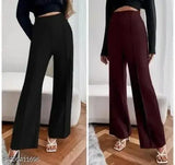Fashionable faux bell bottom trousers in premium cotton lycra, available in red, black and burgundy