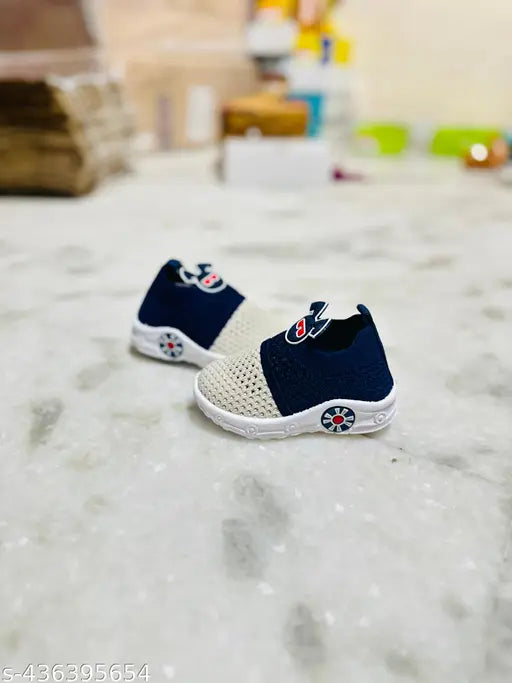 Blue and white kids shoes, fashionable design, velcro closure