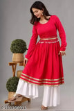 Women's rayon calf-length designer hand-worked Anarkali kurta with palazzos, solid net, S/M/L/XL/XXL sizes available
