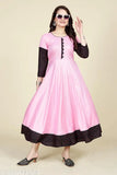 Baby pink with black polka dot border long anarkali kameez woman's traditional festive