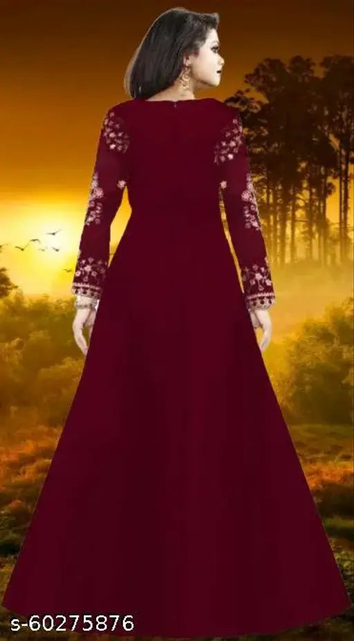 Taffeta silk embroidered attractive gown, three-quarter sleeves, free size (42in bust, 58in length)