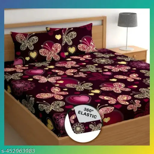 Double size premium cotton blend, supersoft elastic fitted bedsheets with floral print & 2 pillow covers (72x78 inches), ideal for adult use. Breathable, moisture-wicking, machine washable