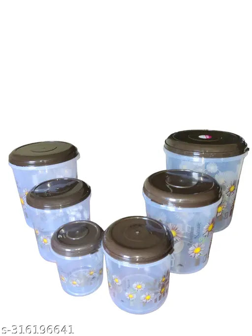 Set of six brown plastic containers for groceries or mixer, in various sizes ranging from 0.5kg to 10kg