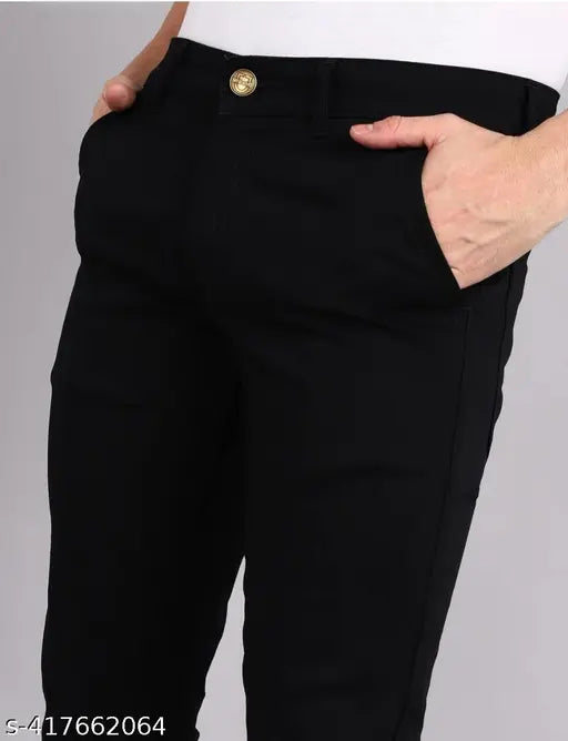 Trendy mens regular slim fit mid rise black jeans