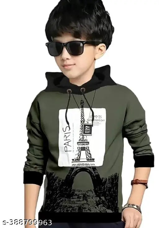 Kids boys cotton blend hooded typography printed T-shirt pack of 2, sizes 2-16 years, Paris print casual wear