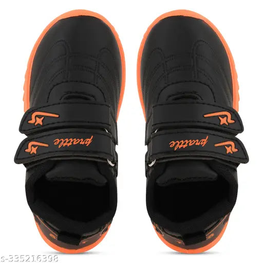 Orange casual kids' led shoes with velcro closure, lightweight material for outdoor sports