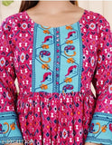 Pink and Blue Viscose Rayon Anarkali Dress, three-quarter sleeves, printed combo design, XL size, Indian origin