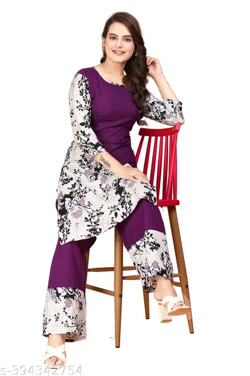 Indian printed crepe Maxi Kurta & Palazzo sets for women, available in sizes 3XL to 6XL