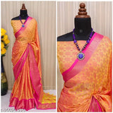 Orange cotton silk saree with unstitched blouse for woman