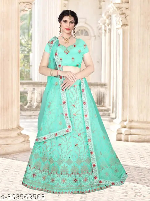 Beautiful Sea Green Semi-Stitched Embroidered Lehenga Choli by Gopinath Enterprise, ideal for women's parties and festive occasions