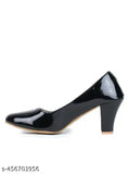 Black knee-high heels with pointed toe and a block heel