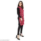 Printed woolen long-sleeved kurta with black pants for women, pack of 1