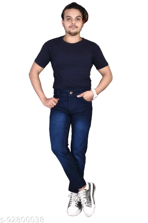 Mens denim jeans, solid indigo, fashionable and durable men's clothing from India