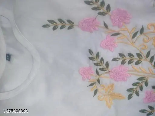 Snow white embroidered cotton kurti, three-quarter sleeves, Indian traditional wear