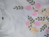 Snow white embroidered cotton kurti, three-quarter sleeves, Indian traditional wear