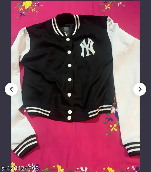 Black kids' winter crop jacket with zipper front