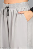 Grey cotton drawstring waist shorts with elastic side pockets, casual women's sportswear