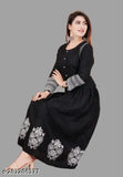 Black rayon embroidered Anarkali Kurta with long sleeves, perfect for Indian wear