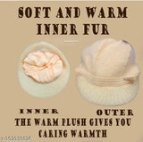 Soft and warm inner fur winter hat, cream color for girls and women
