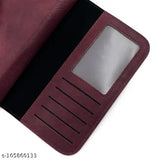 This is an image of a red long women's purse wallet with multiple card slots and three pockets, designed for female hand use