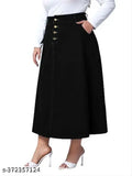 Z Black plus size buttoned A-Line maxi denim skirt, black denim women's long skirt with adjustable waist and breathable material