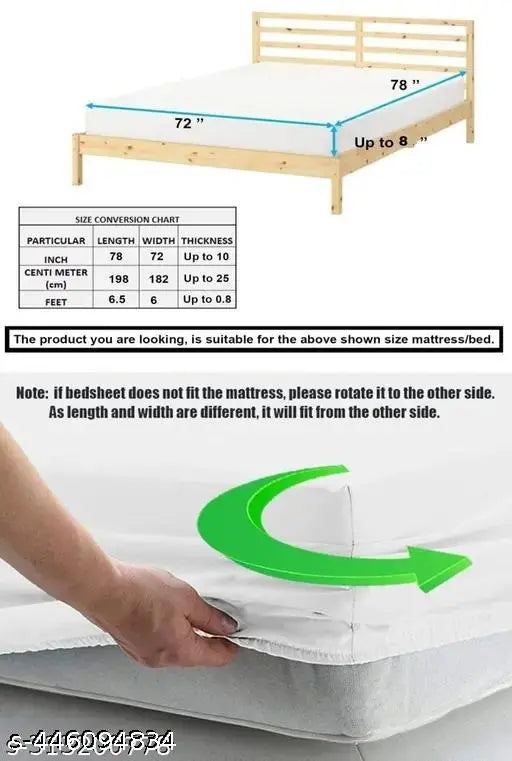 PREMIUM GLACE COTTON King Size Fitted Bedsheets with 2 Pillow Covers | NEW DESIGN Double Bed with All Around Elastic 230TC Supersoft | Size - 72x78+10 inches