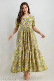 White cotton Jaipuri print Anarkali kurti, versatile maxi dress for women, India origin