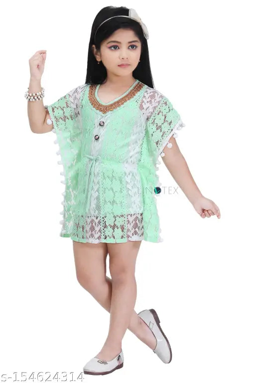 Light blue lace baby girls dress, short sleeve