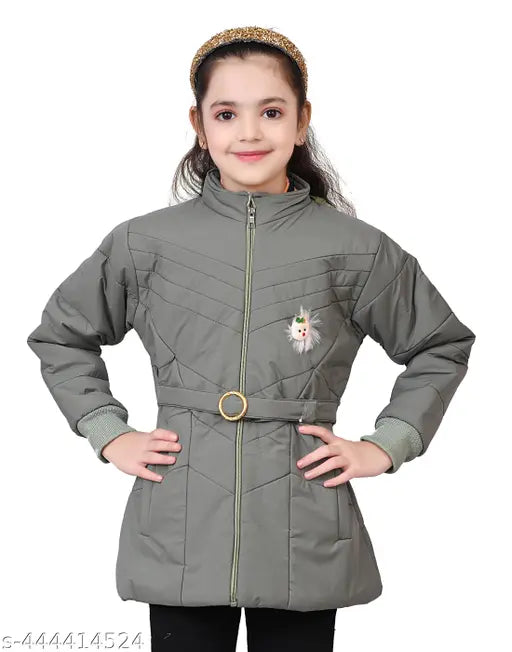 Red and grey jacket with a hood, zip closure and cuffs, girls' coat, winter wear