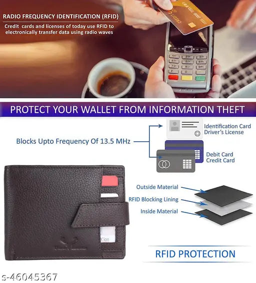 Genuine leather urban John Brown wallet for men, 5 compartments, bi-fold design, RFID protection. Solid leather accessory in free size (11x9cm)