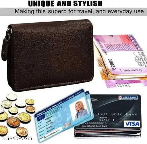 Premium faux leather wallet, 5 compartments, solid color, ideal for credit cards, ATM protection