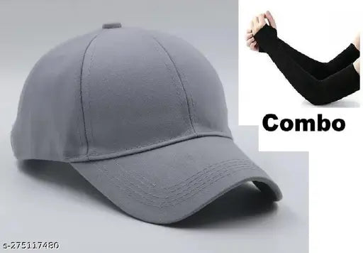 Stylish sun-protected adjustable cotton baseball cap and black sleeve set - perfect for boys and men's active lifestyle