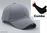 Stylish sun-protected adjustable cotton baseball cap and black sleeve set - perfect for boys and men's active lifestyle