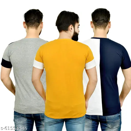 Cotton colorblocked round neck t-shirt for men, lightweight, comfortable wear
