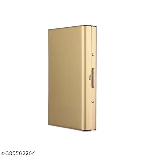 Gold metal RFID blocking 8-card holder, protects against unauthorized scanning for credit/debit cards